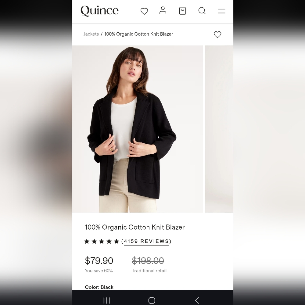 Quince Elegant Charcoal Knit 100% Organic Cotton Open-Front Blazer - Picture 6 of 6